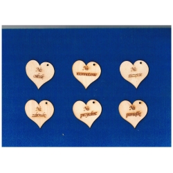 Serduszka z życzeniami np. do pudełka wymiar serca 5 x 5 cm ( komplet  6 szt )